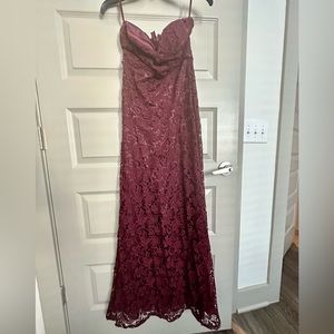 Lulus; strapless, lace, purple, formal dress